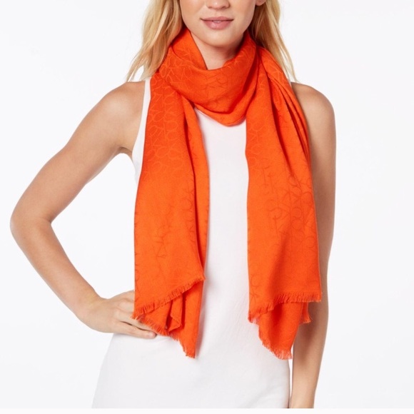 Calvin Klein Accessories - Calvin Klein CK Logo fringe scarf orange raw hem
